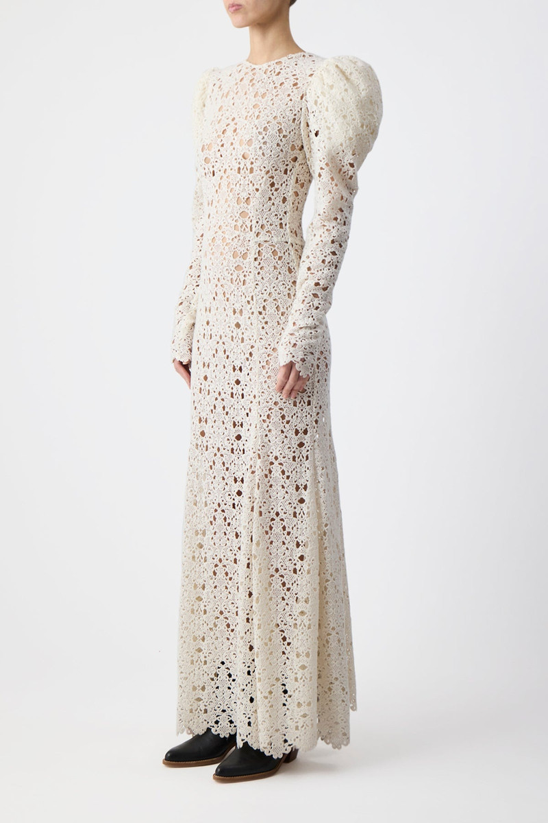 GABRIELA HEARST Lana Dress in Ivory Cashmere Lace - 7990966157504 |  REVERSIBLE