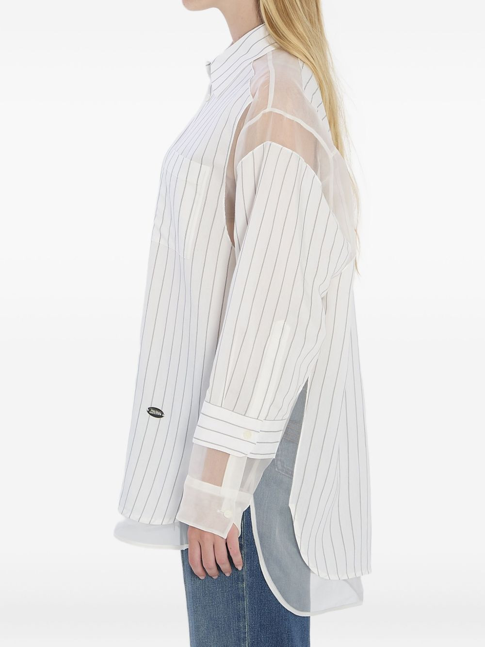 striped sheer-panel shirt - 3