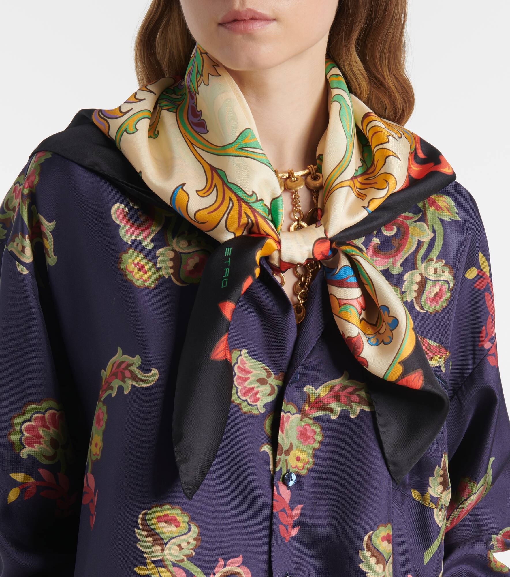 Floral silk twill scarf - 2