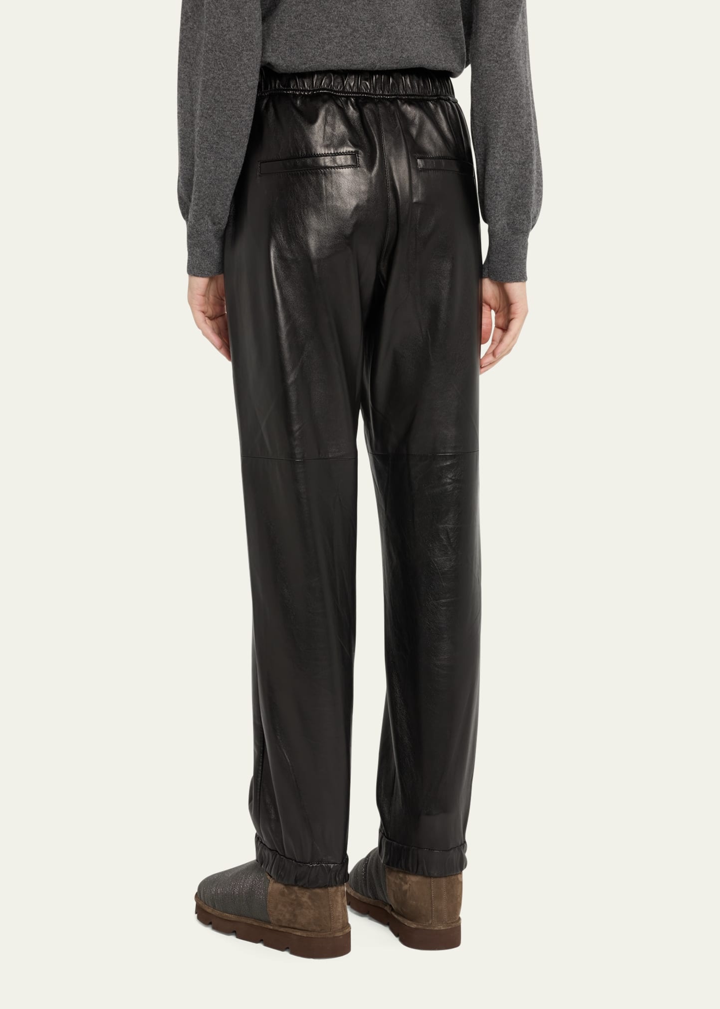 Brunello Cucinelli Glossy Napa Leather Track Pants with