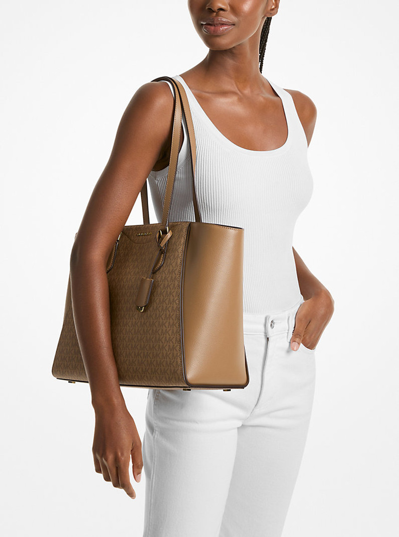 Taryn Large Signature Logo and Leather Tote Bag 4