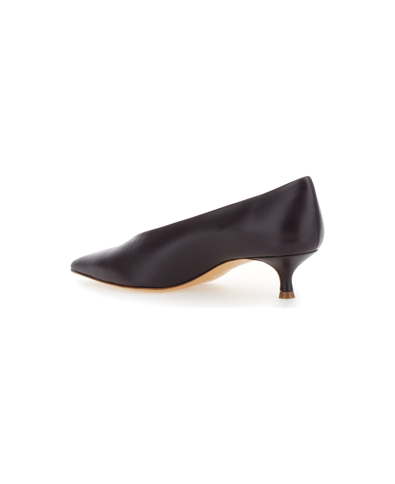 Violet Pumps With Pointed Toe And Low Heel In Leather Woman - 3