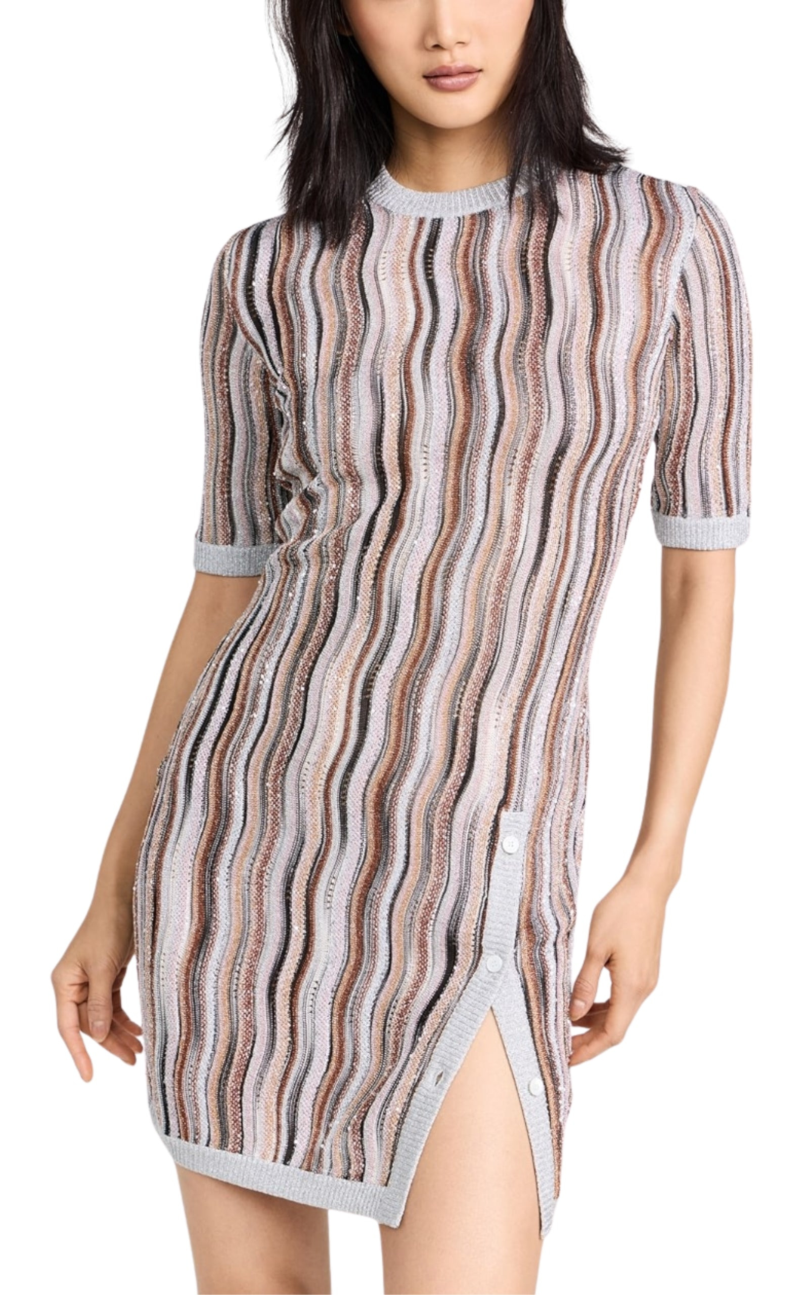 Embellished Metallic Crochet-Knit Mini Dress - 3