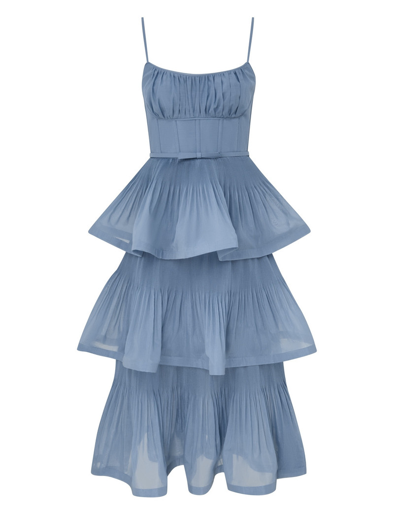 PLEATED TIERED MIDI DRESS 1
