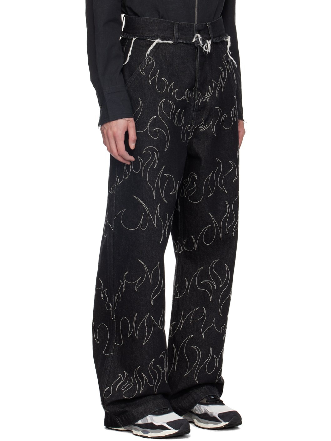 Black Embroidered Jeans - 2