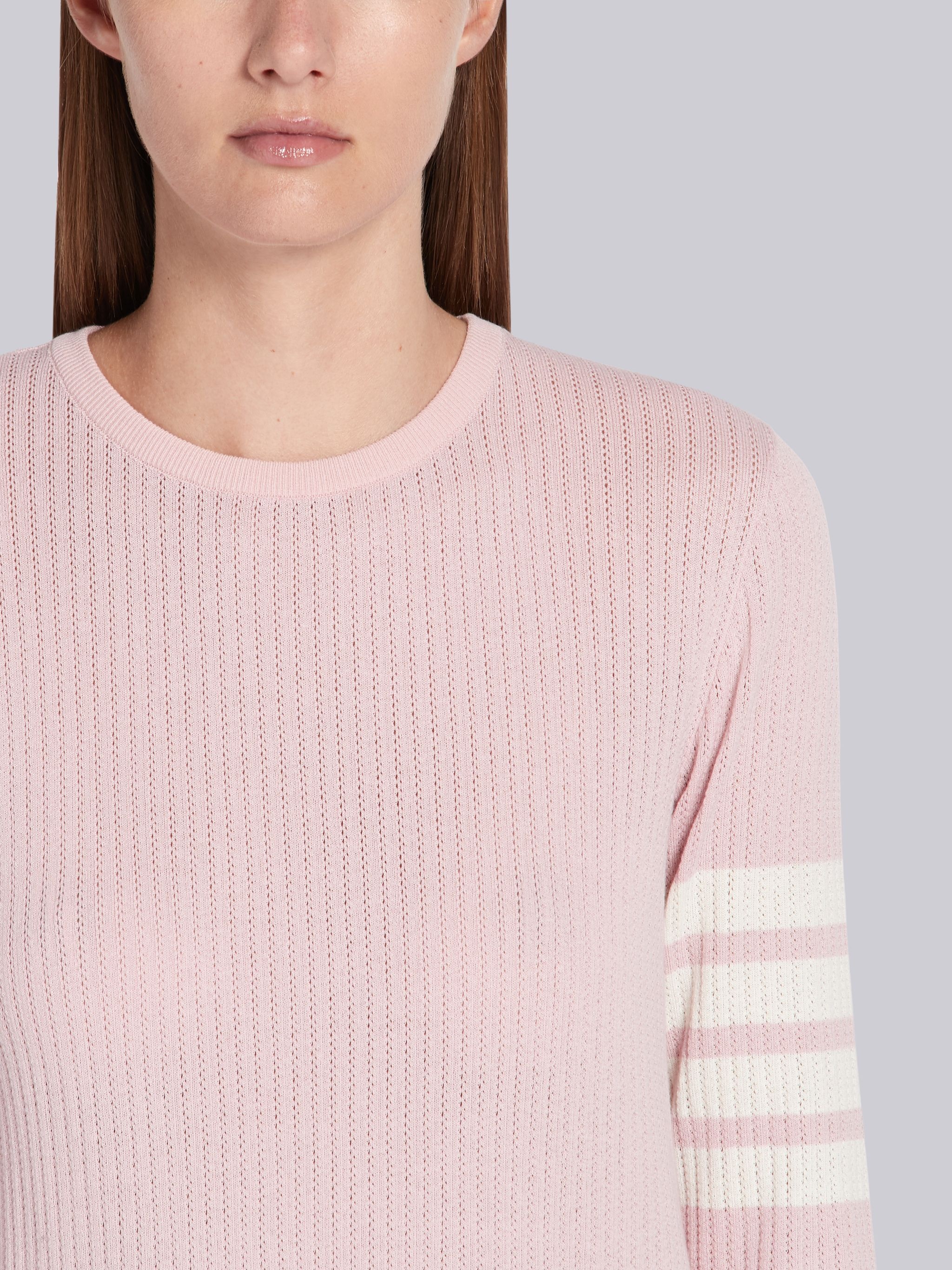 Pink Silk Cotton Blend Mesh Stitch 4-Bar Tee - 5