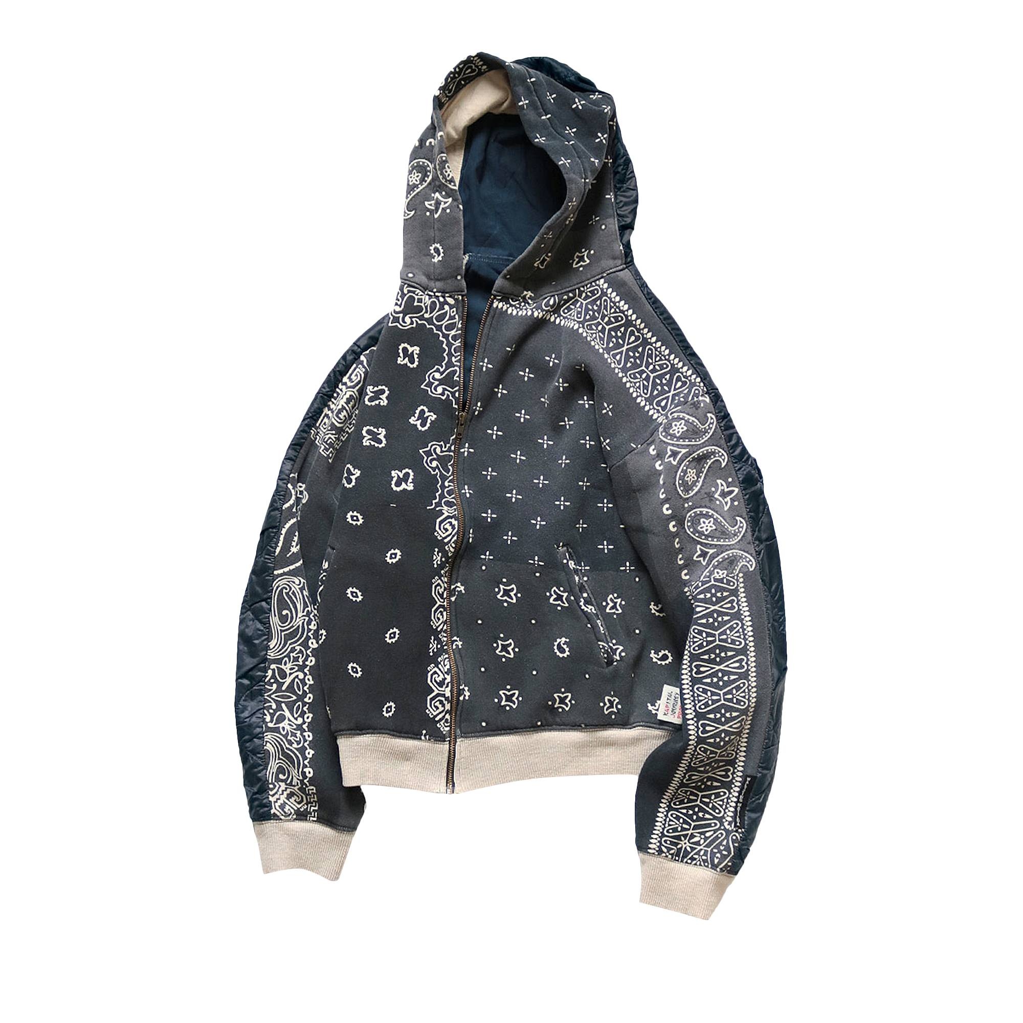 Kapital Half-Quilted Bandana Zip-Up Hoodie 'Black' - 1