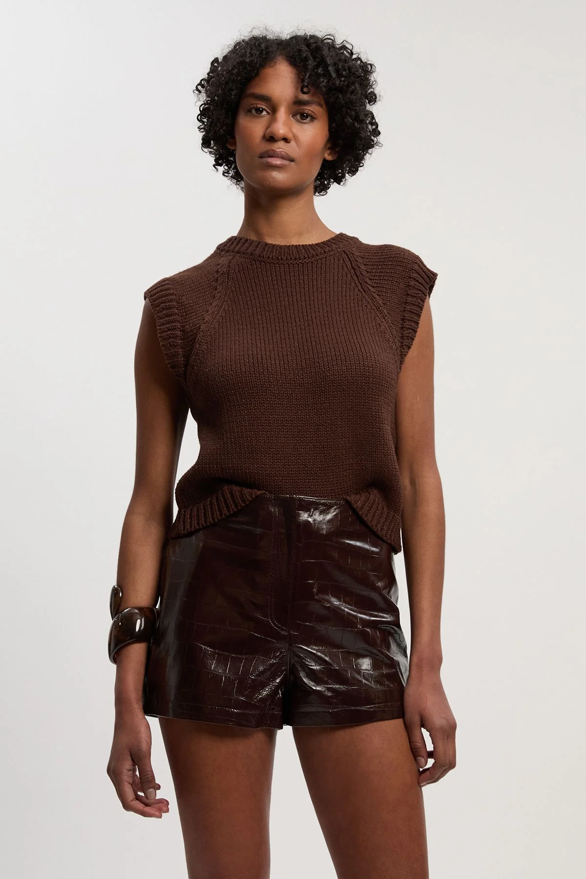 High Shine Croc Embossed Leather Mini Shorts - 1