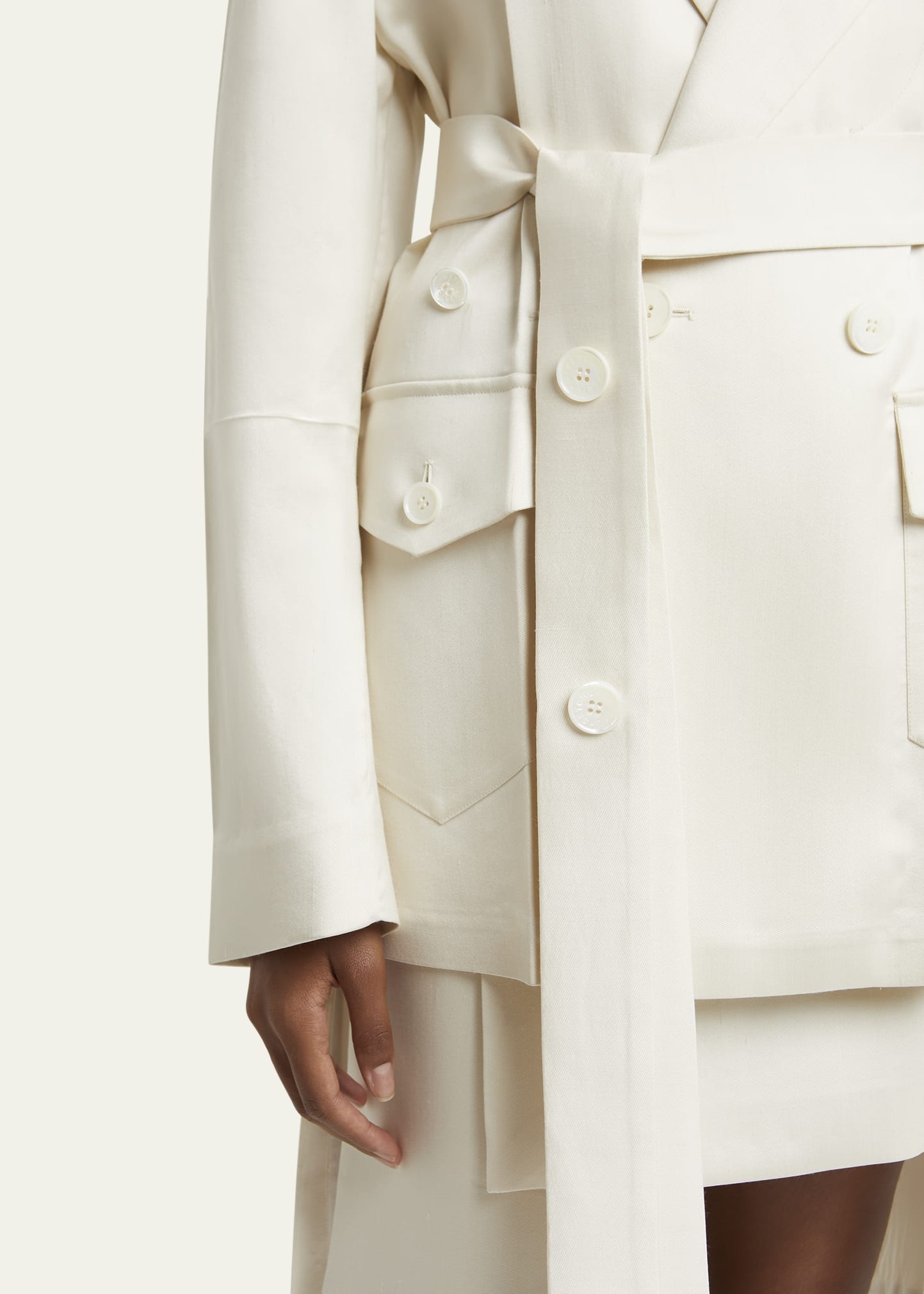 No Collar Origami Belted Wool Jacket - 5