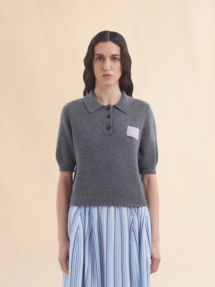 GREY CASHMERE POLO JUMPER WITH MARNI PATCH - 2