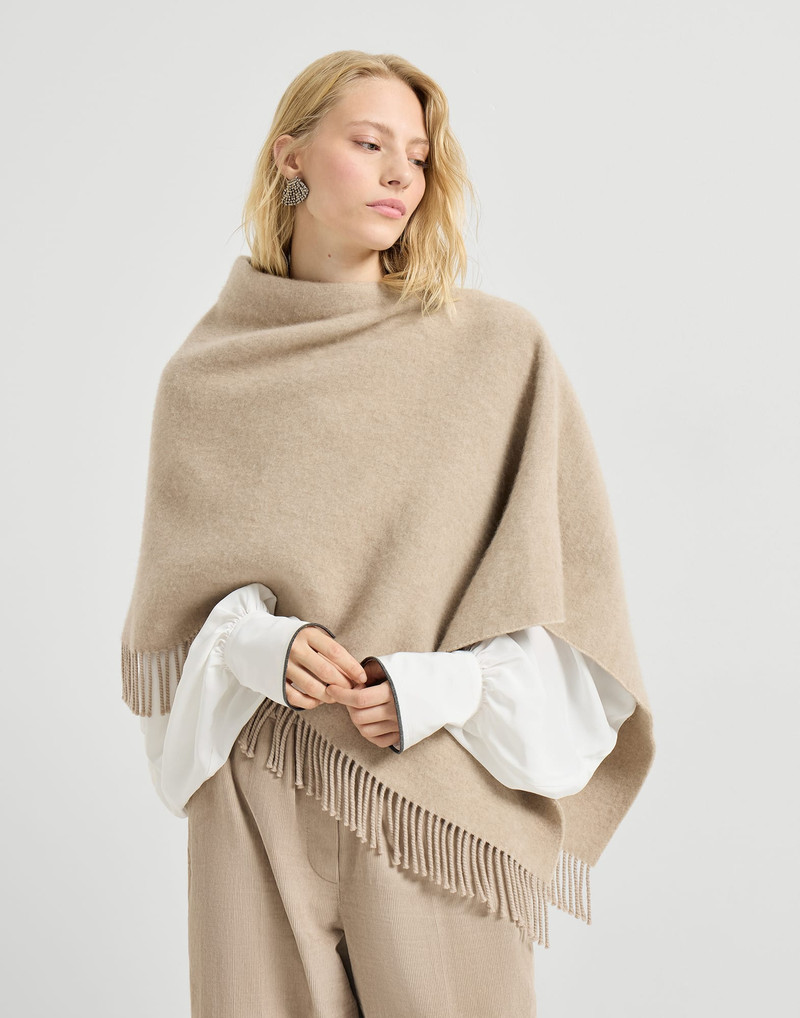 Wool and cashmere asymmetric double cloth poncho 1