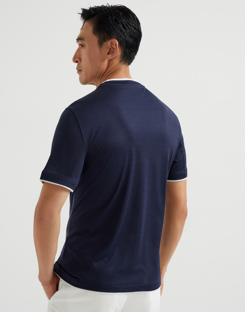 Brunello Cucinelli Silk and cotton jersey crew neck T-shirt with faux-layering outlook