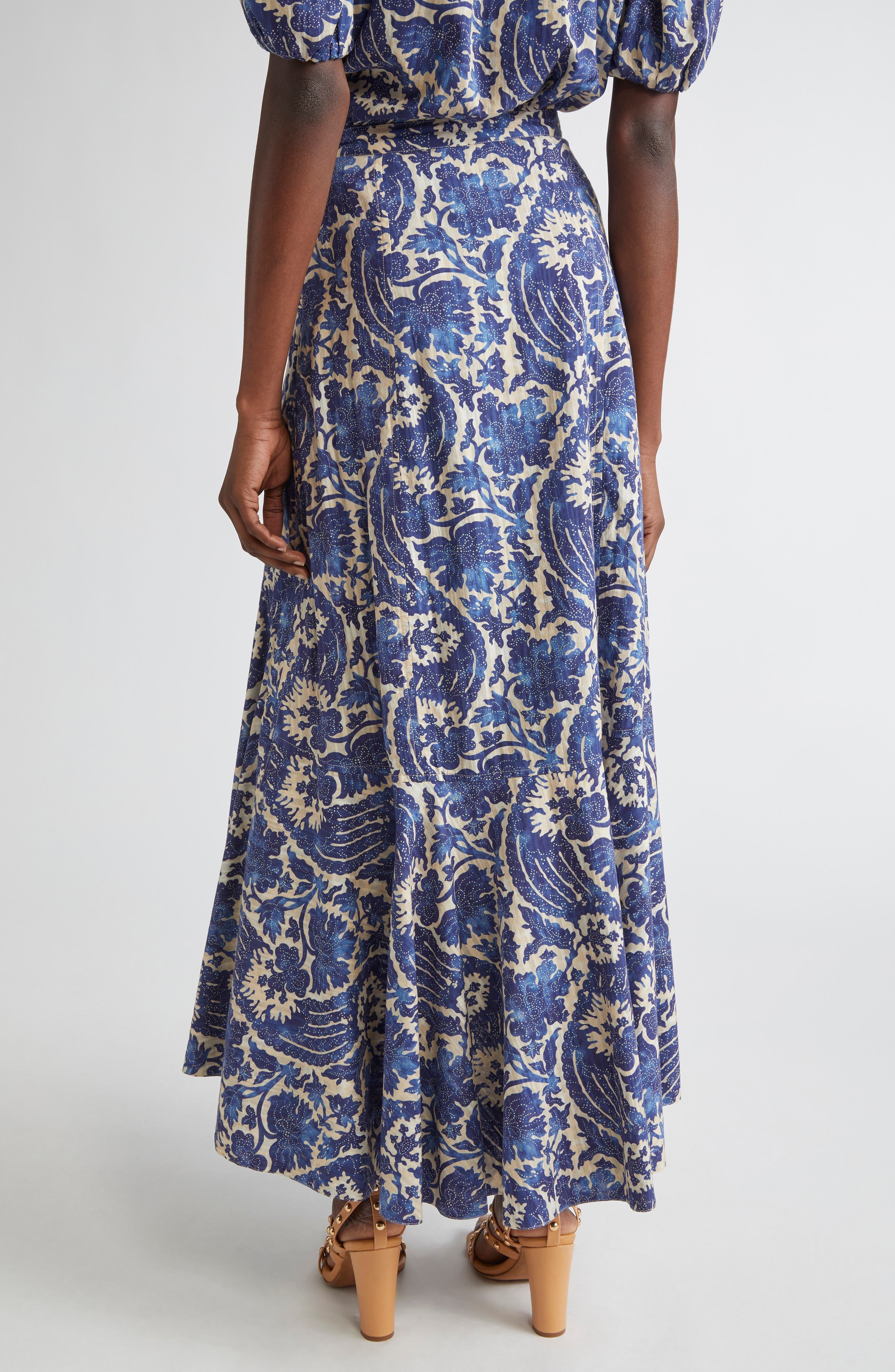 Ulla Johnson Sabina Cascasde Ruffle Cotton Blend Skirt in Ocean at Nordstrom - 3