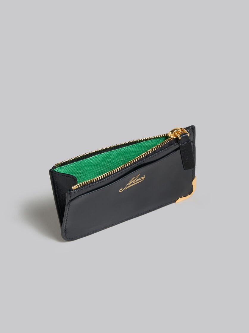 BLACK LEATHER COIN PURSE WITH WAVY SLOTS - 2