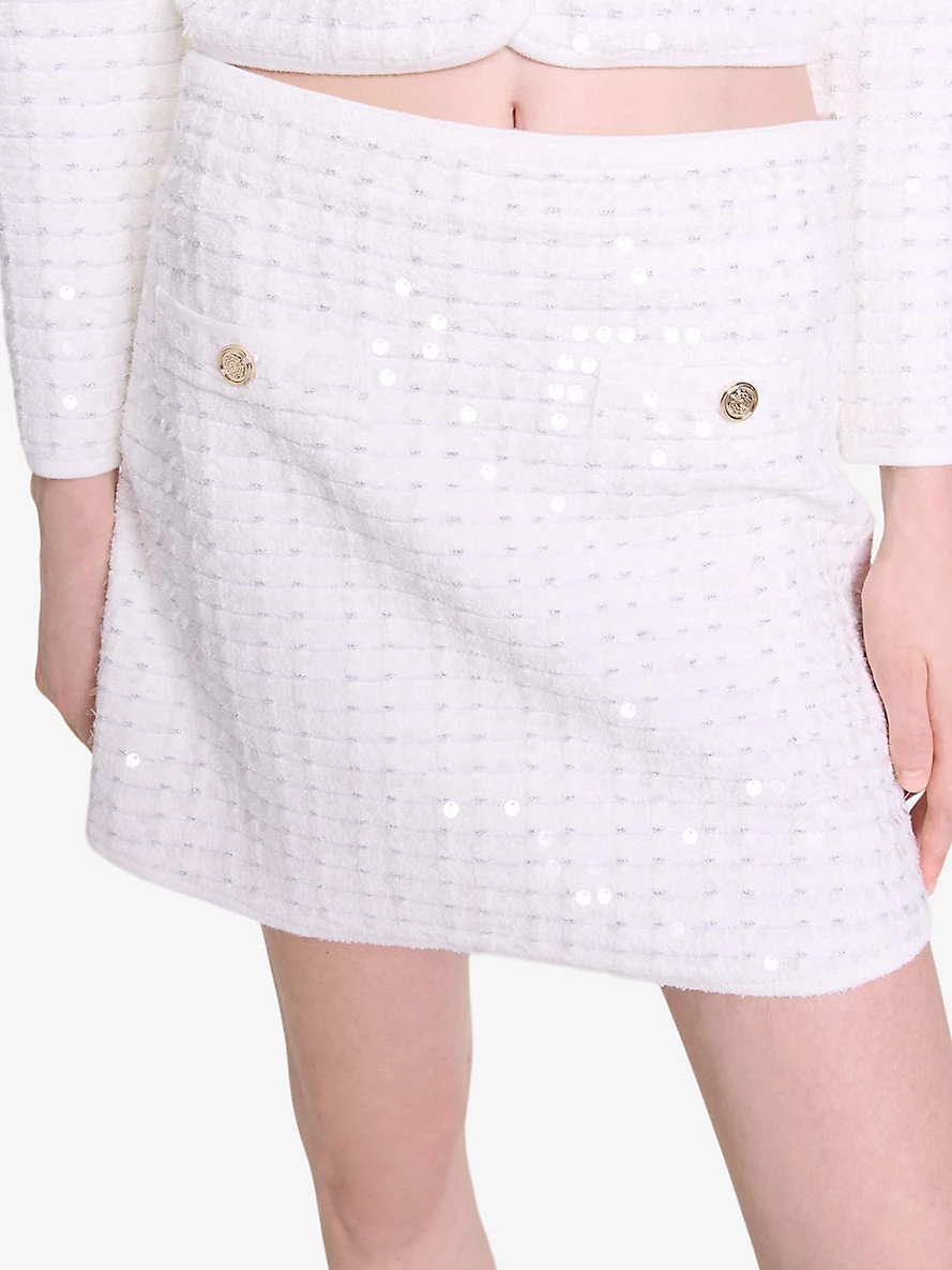 Sequin-embellished knitted cotton-blend mini skirt - 5