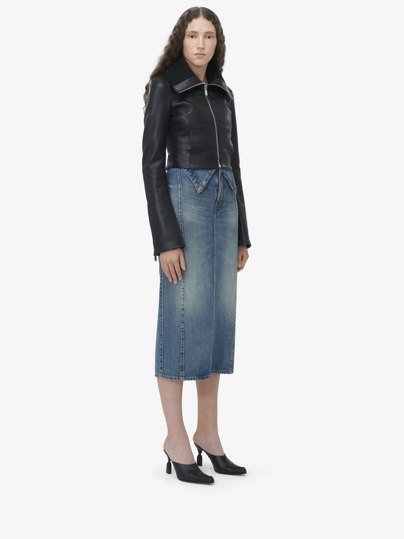 Folded Collar Leather Jacket - 4