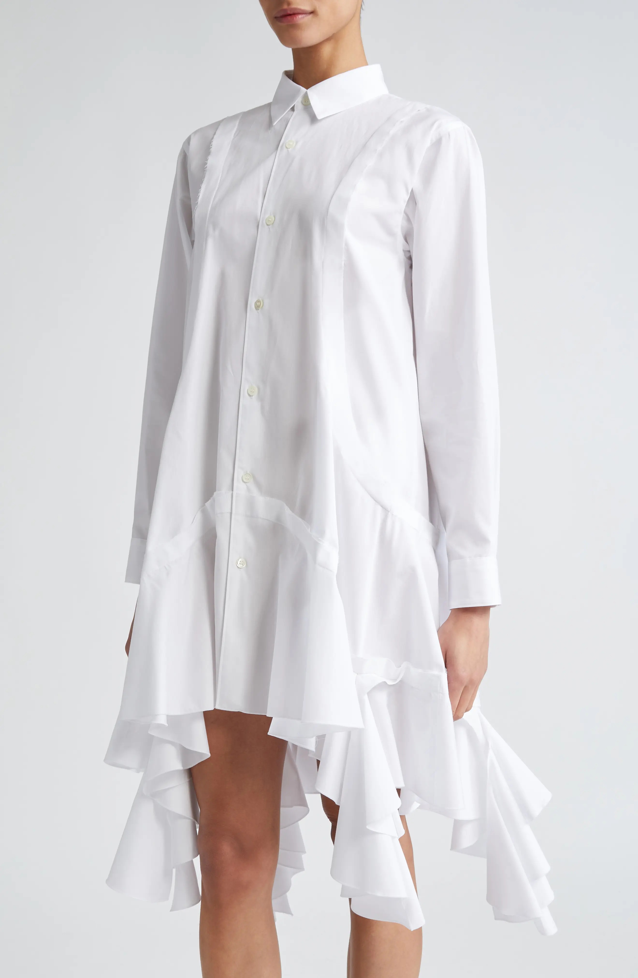 Peplum Extralong Cotton Broadcloth Button-Up Shirt - 4