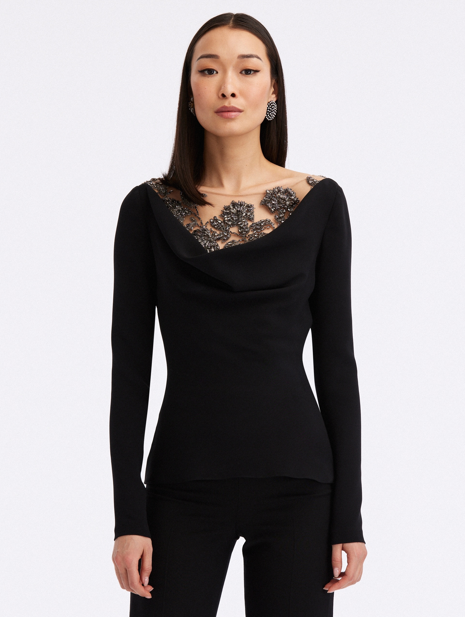 MORNING GLORY CRYSTAL COWL NECK BLOUSE - 1