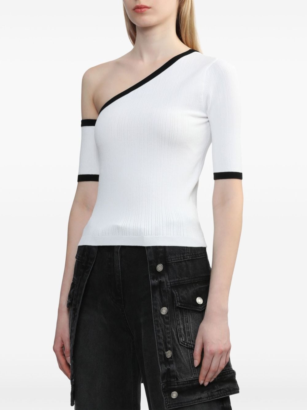 contrasting-trim one-shoulder top - 3