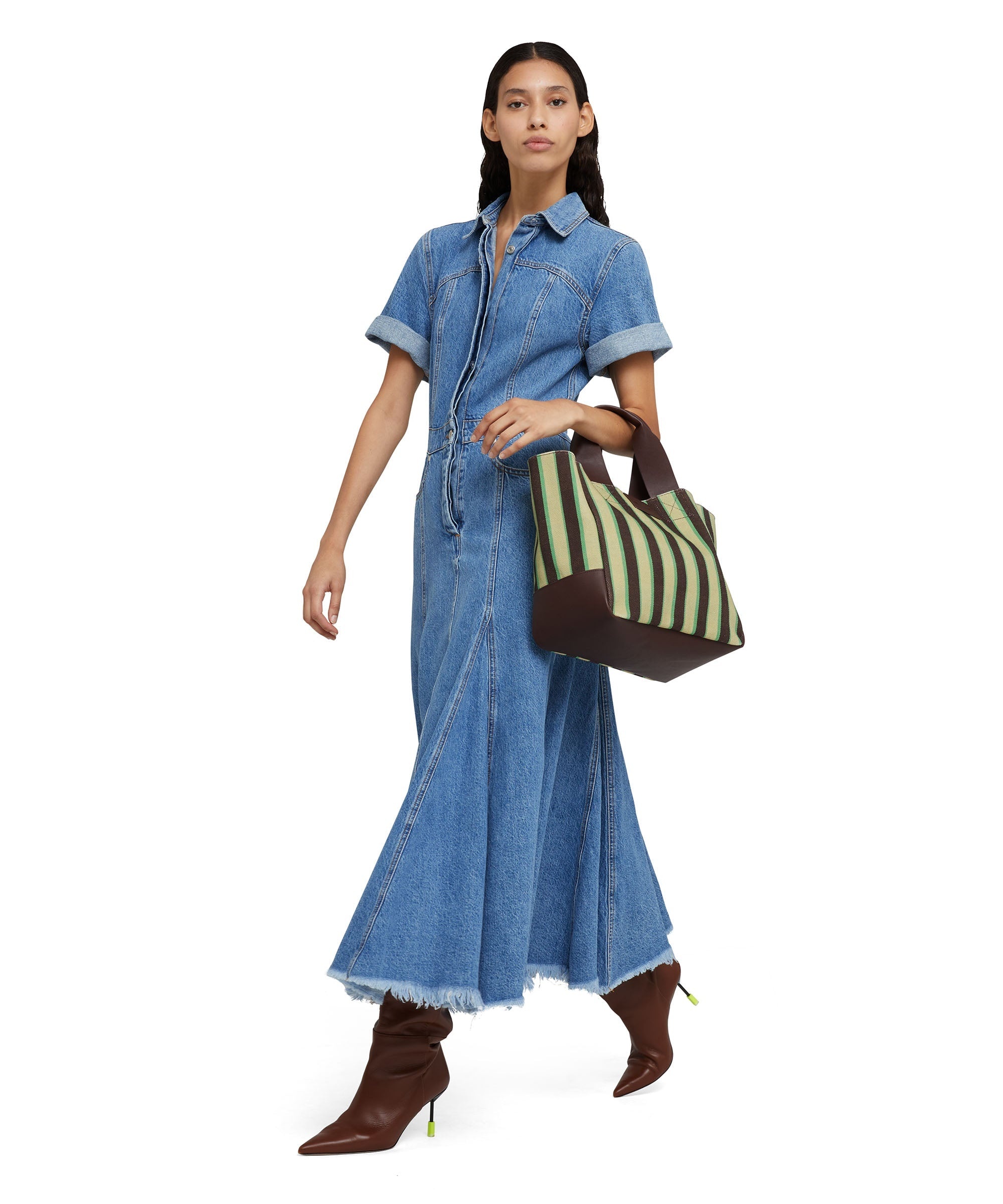 Poplin cotton chemisier dress with ruffled details - 1