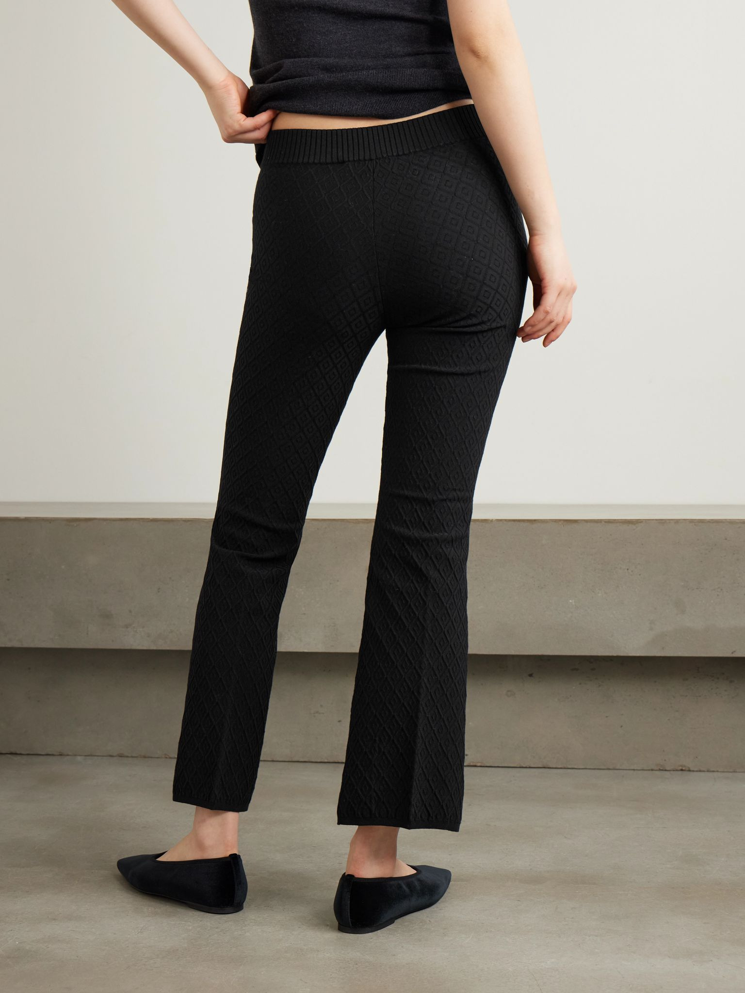 Kick It cropped cotton-blend jacquard flared pants Black - 3