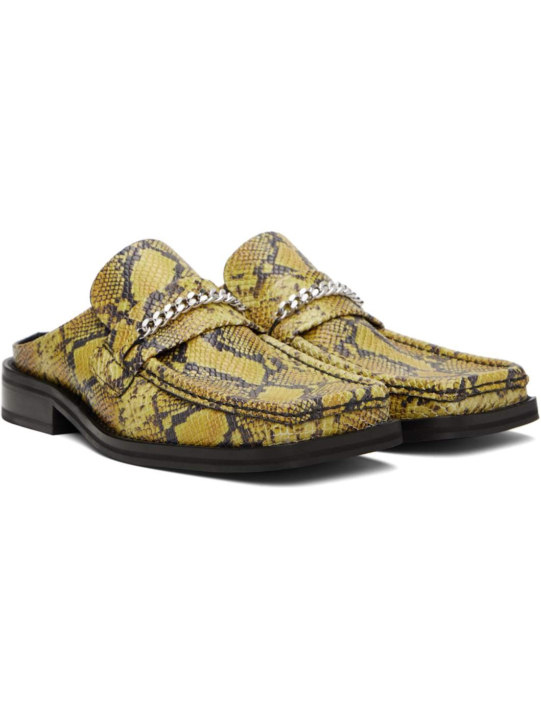 Yellow & Black Square Toe Mules - 4