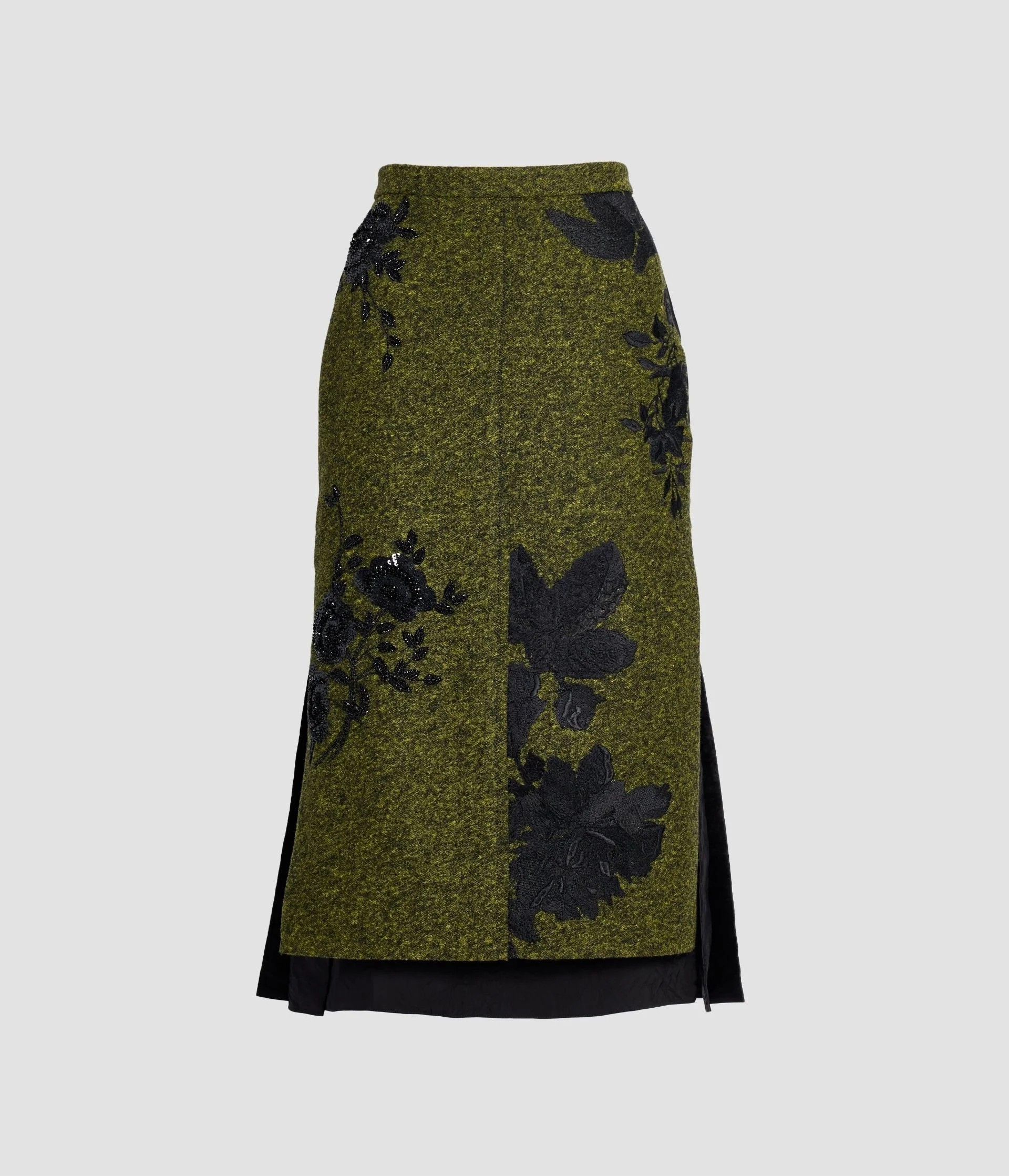FLORAL EMBROIDERED WOOL MIDI SKIRT - 1