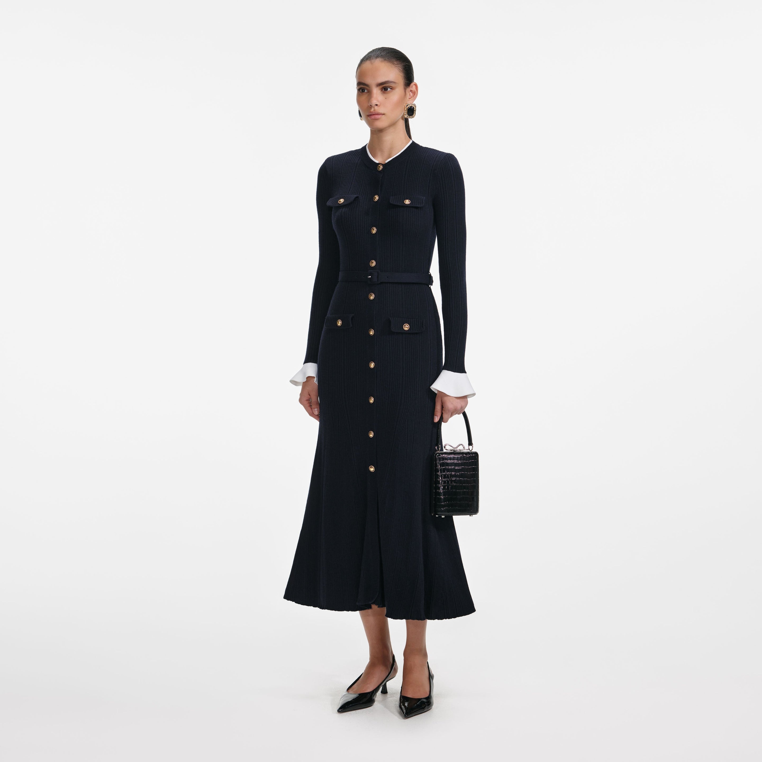 Navy Viscose Knit Midi Dress - 2