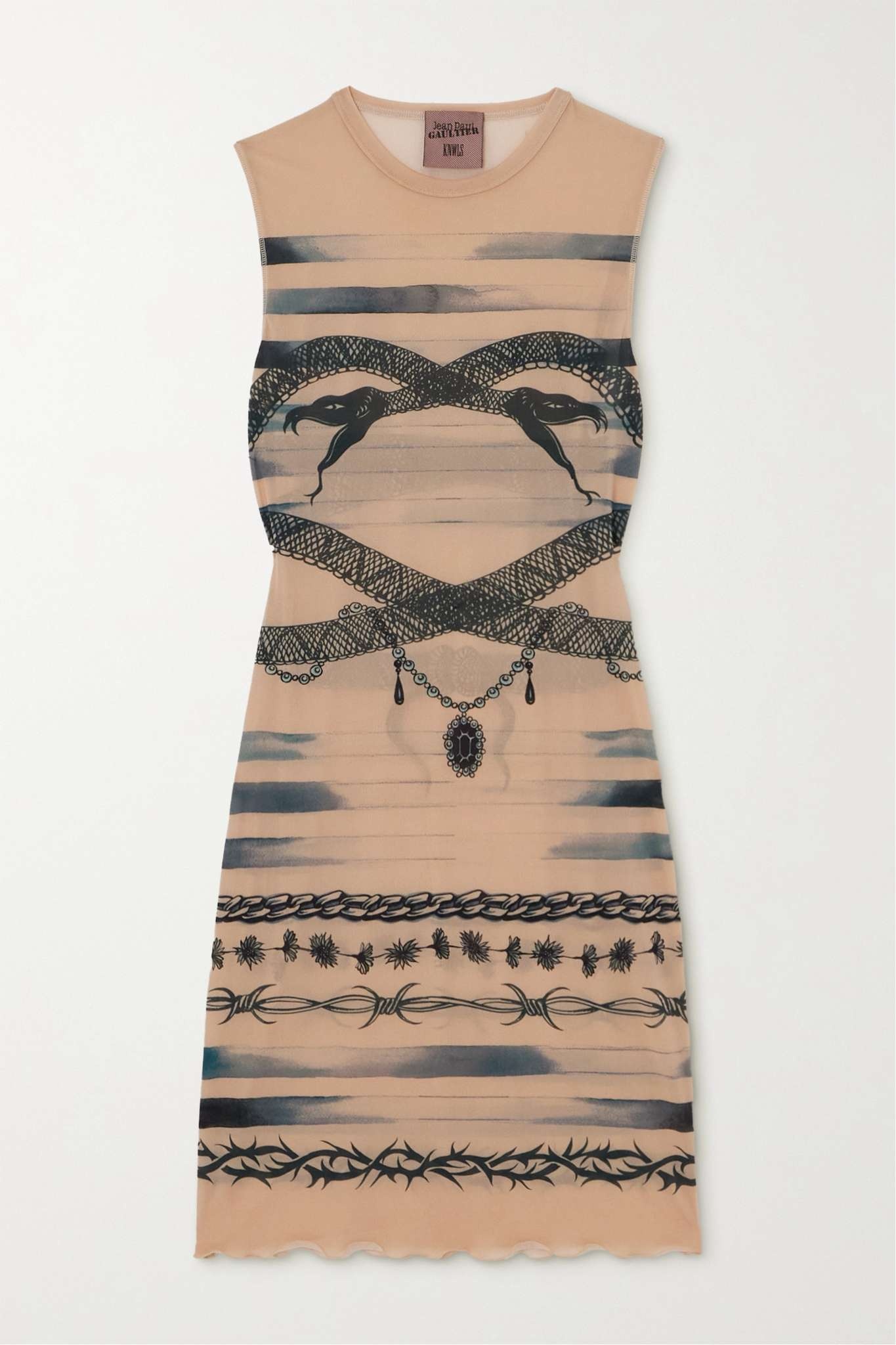 + KNWLS printed stretch-mesh mini dress - 1