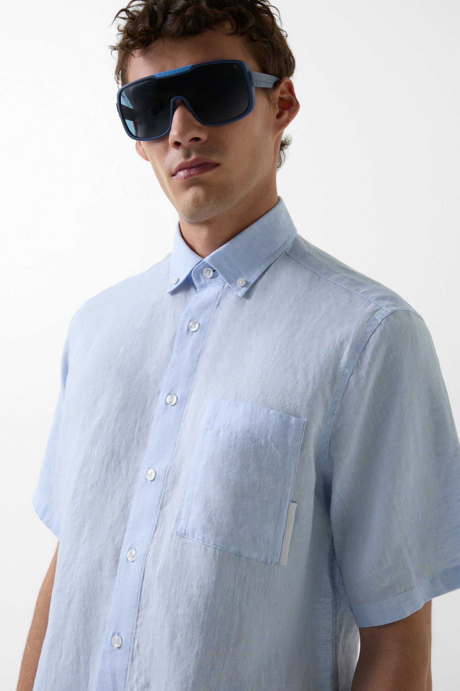 Linen short-sleeved shirt Lykos in Light blue - 4