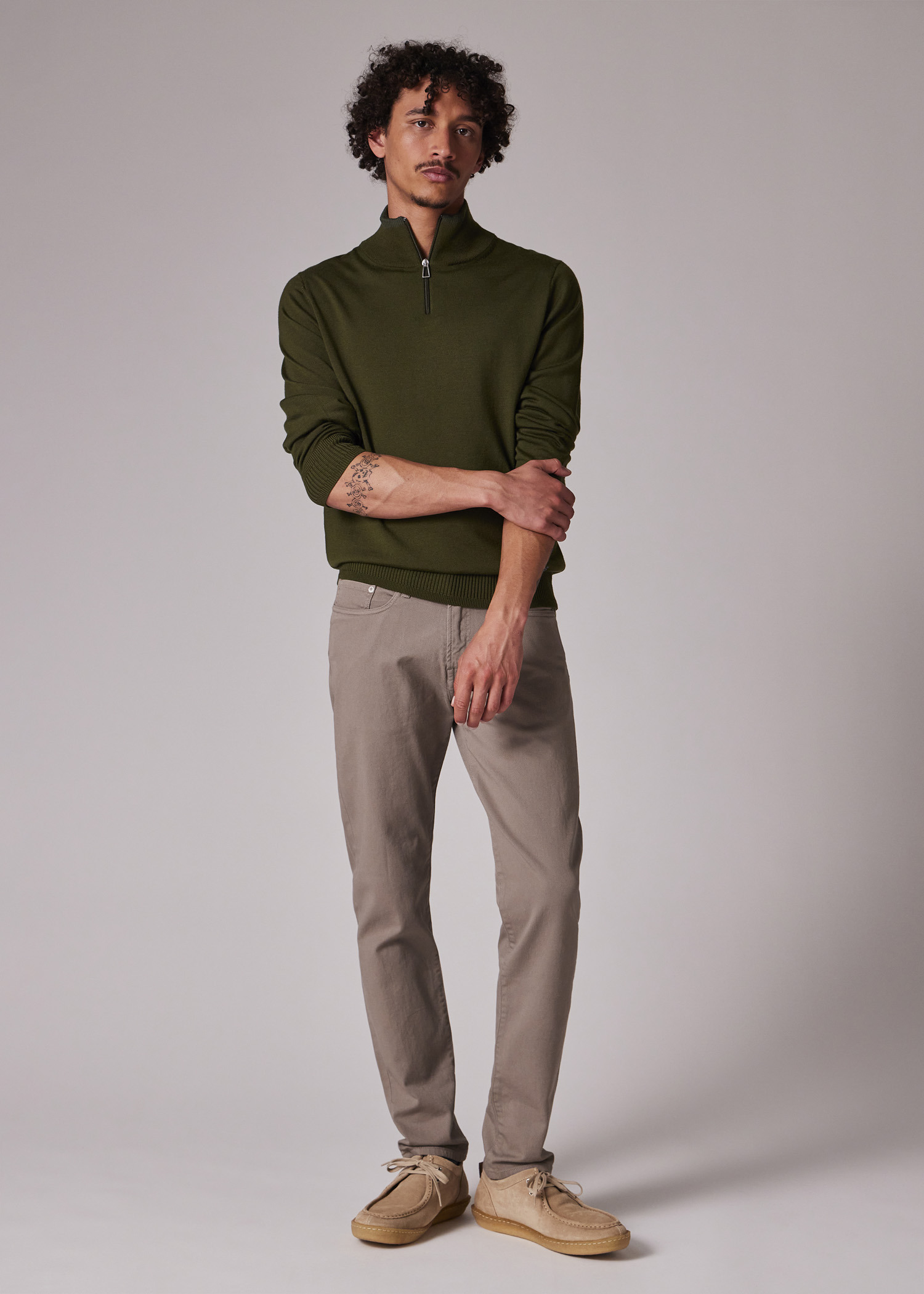 Tapered-Fit Stone Grey Garment-Dyed Organic Cotton-Stretch Jeans - 5