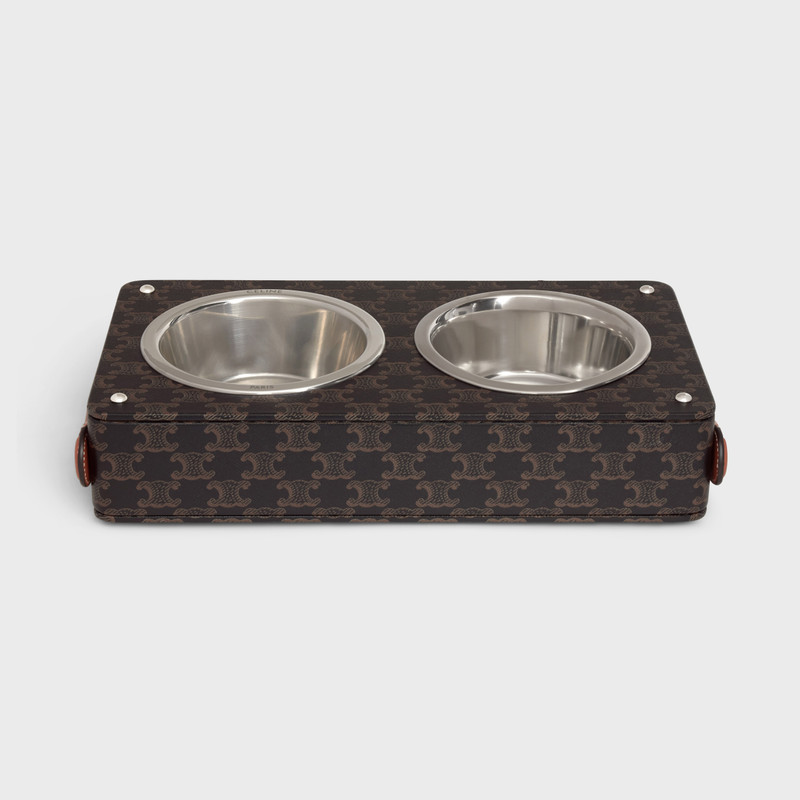 Double Dog Bowl in Nappa Lambskin with Triomphe Canvas Print and Calfskin 1