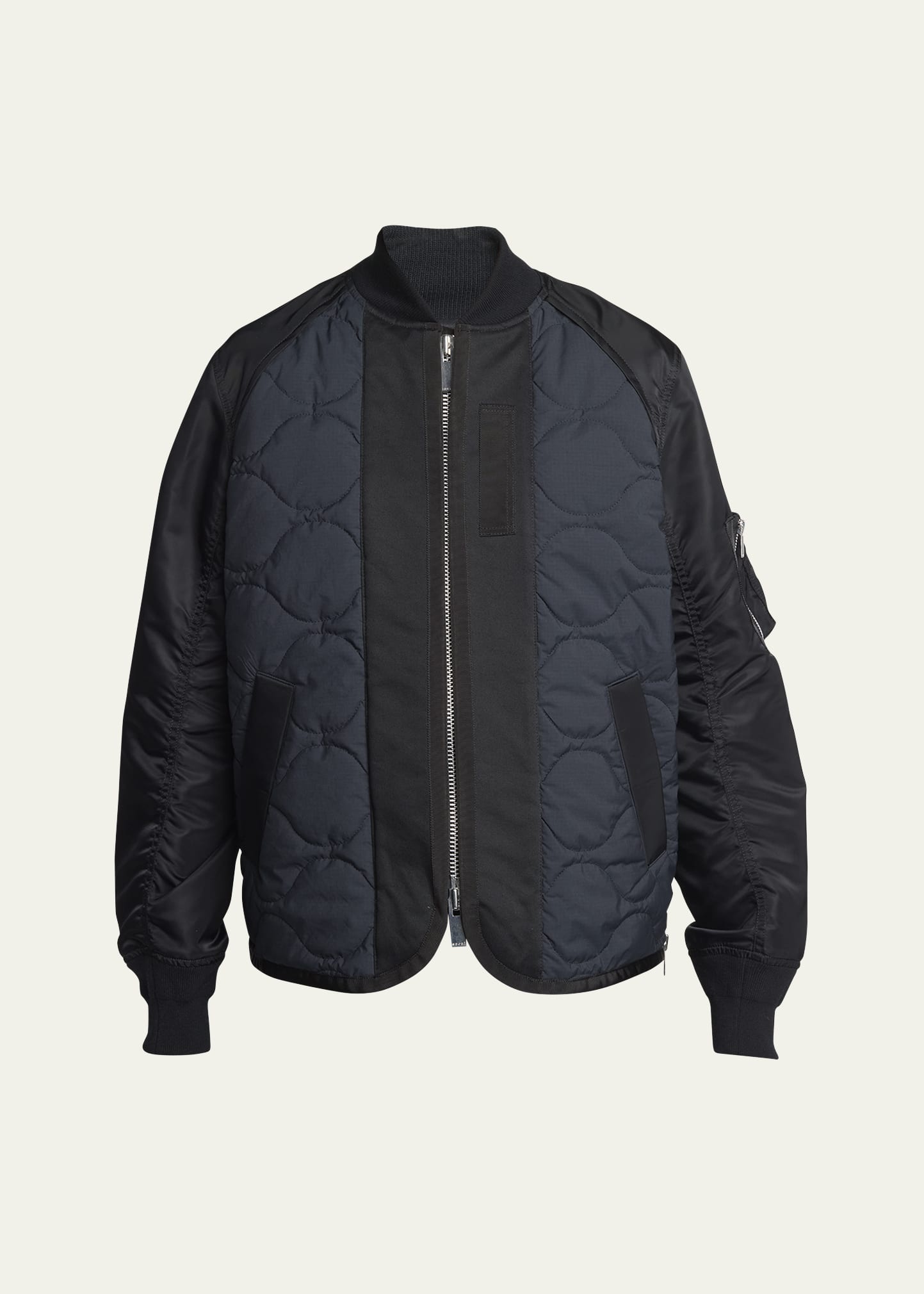 Nylon-Sleeve Quilted Zip Up Jacket - 1