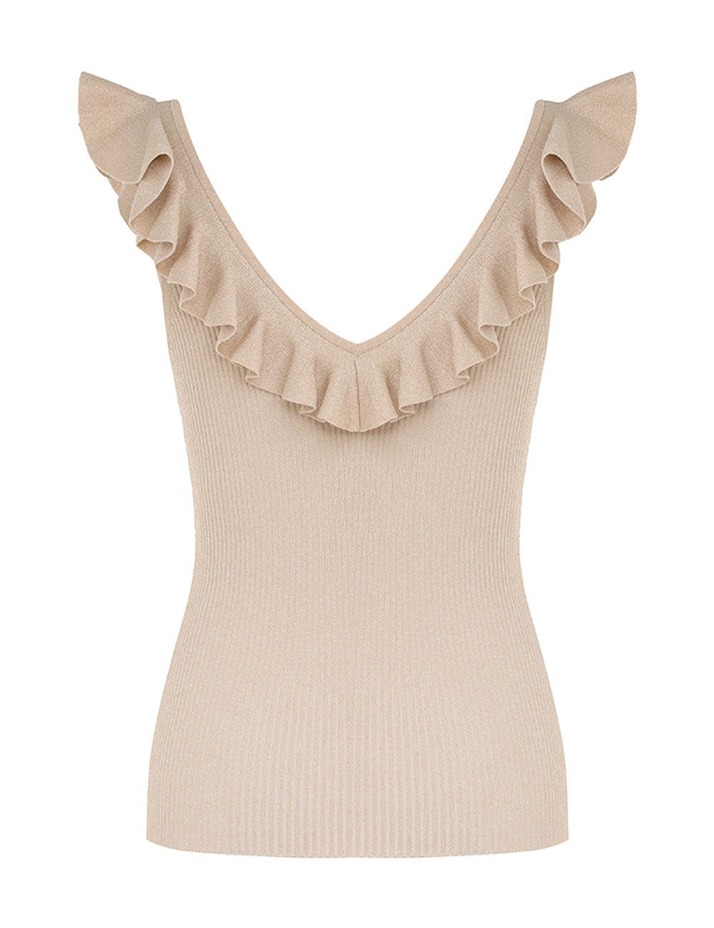 Halliday Frill V-Neck Top Cream - 1