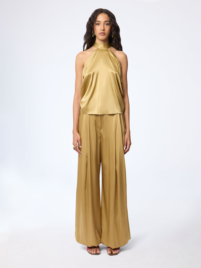 Gold Halterneck Silk Satin Top 1