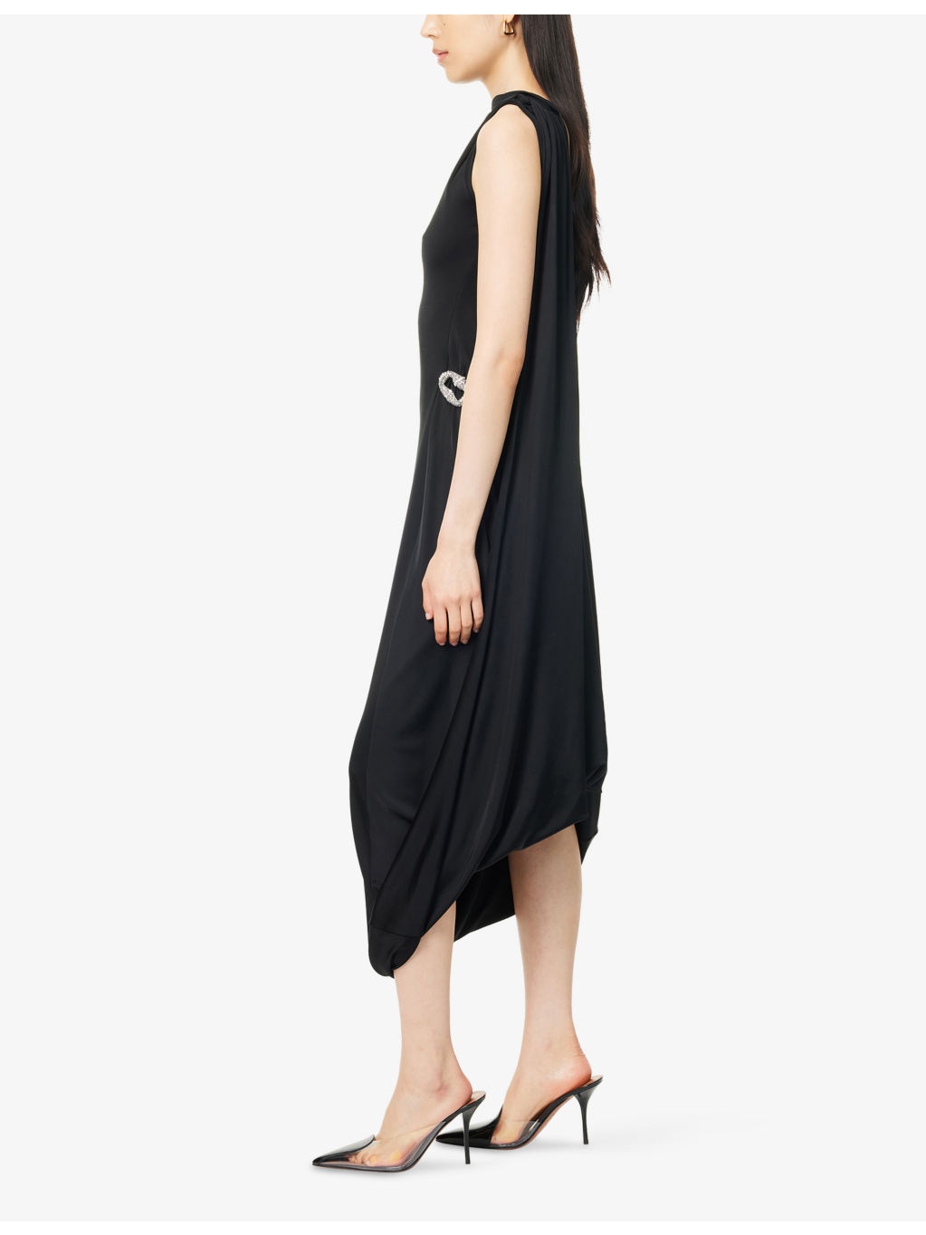 Draped Twisted-Neckline Stretch-Woven Midi Dress - 3