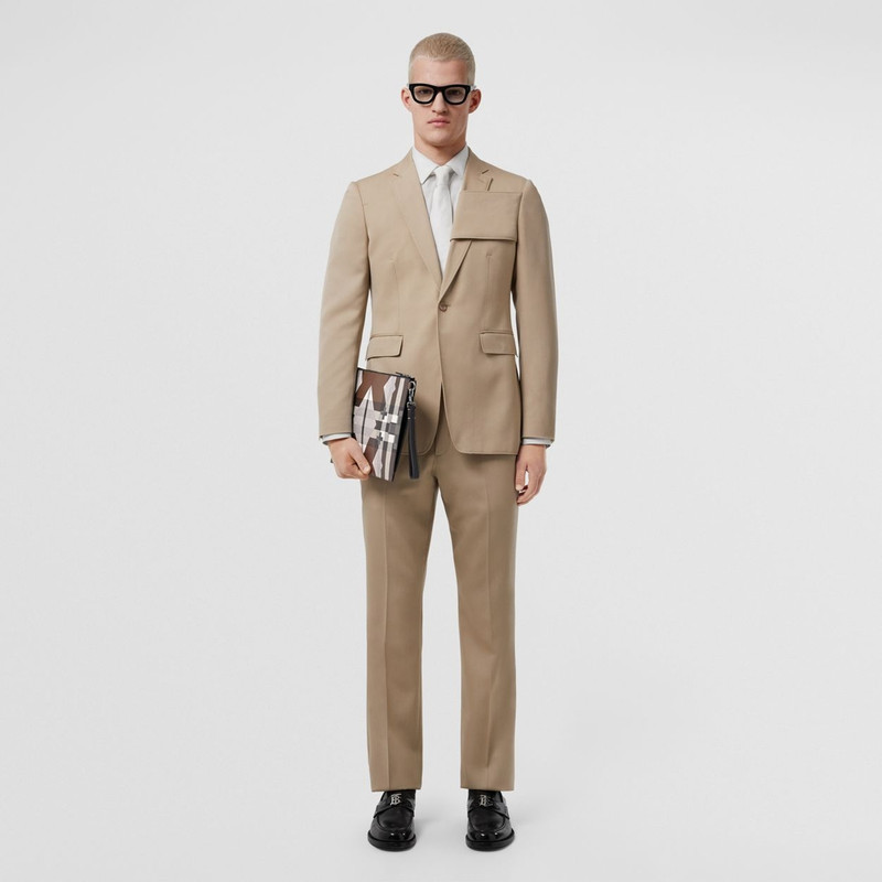 Large Geometric Check and Leather Zip Pouch 5