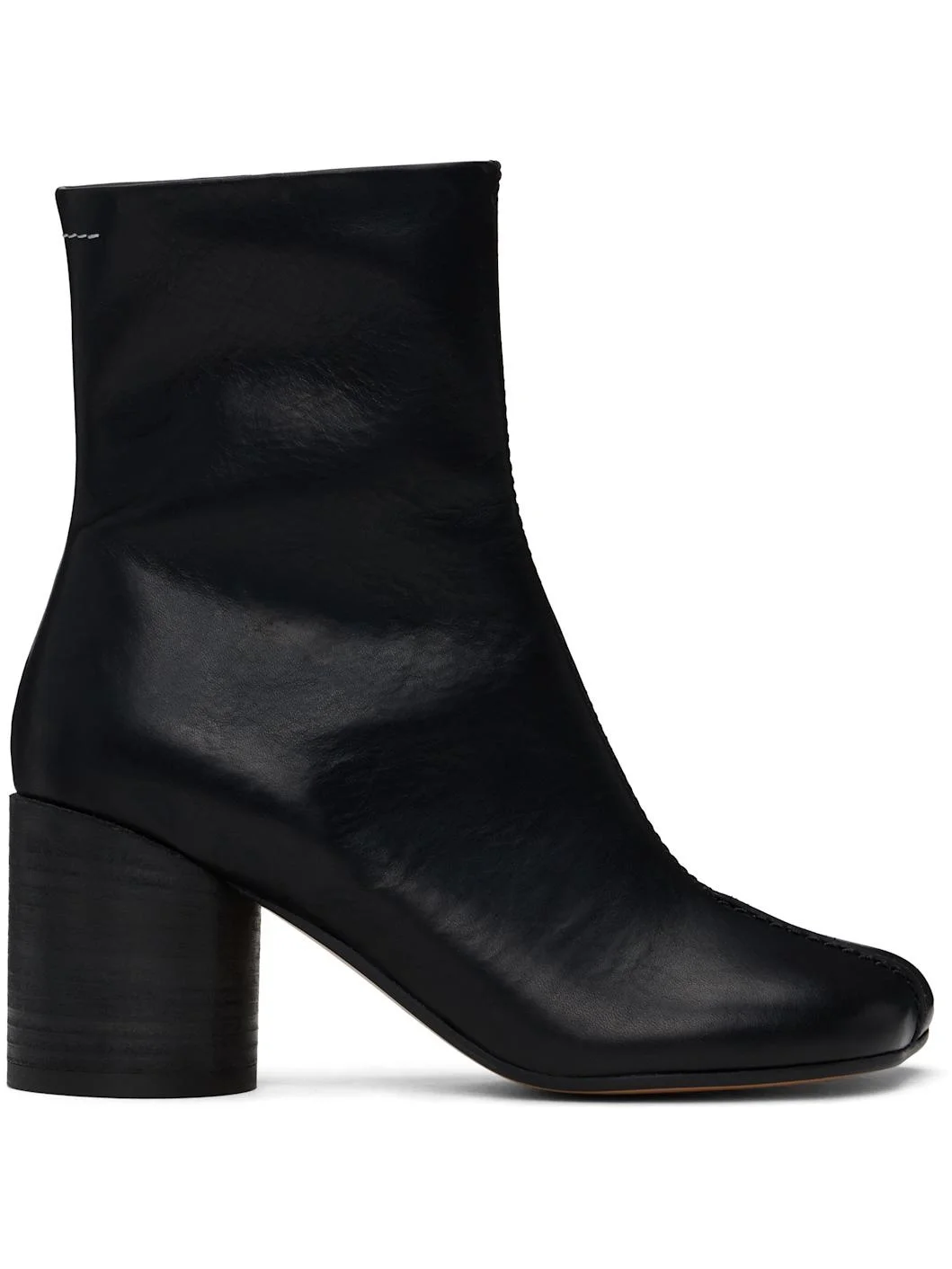Black Stitch-Out Leather Ankle Boots - 1