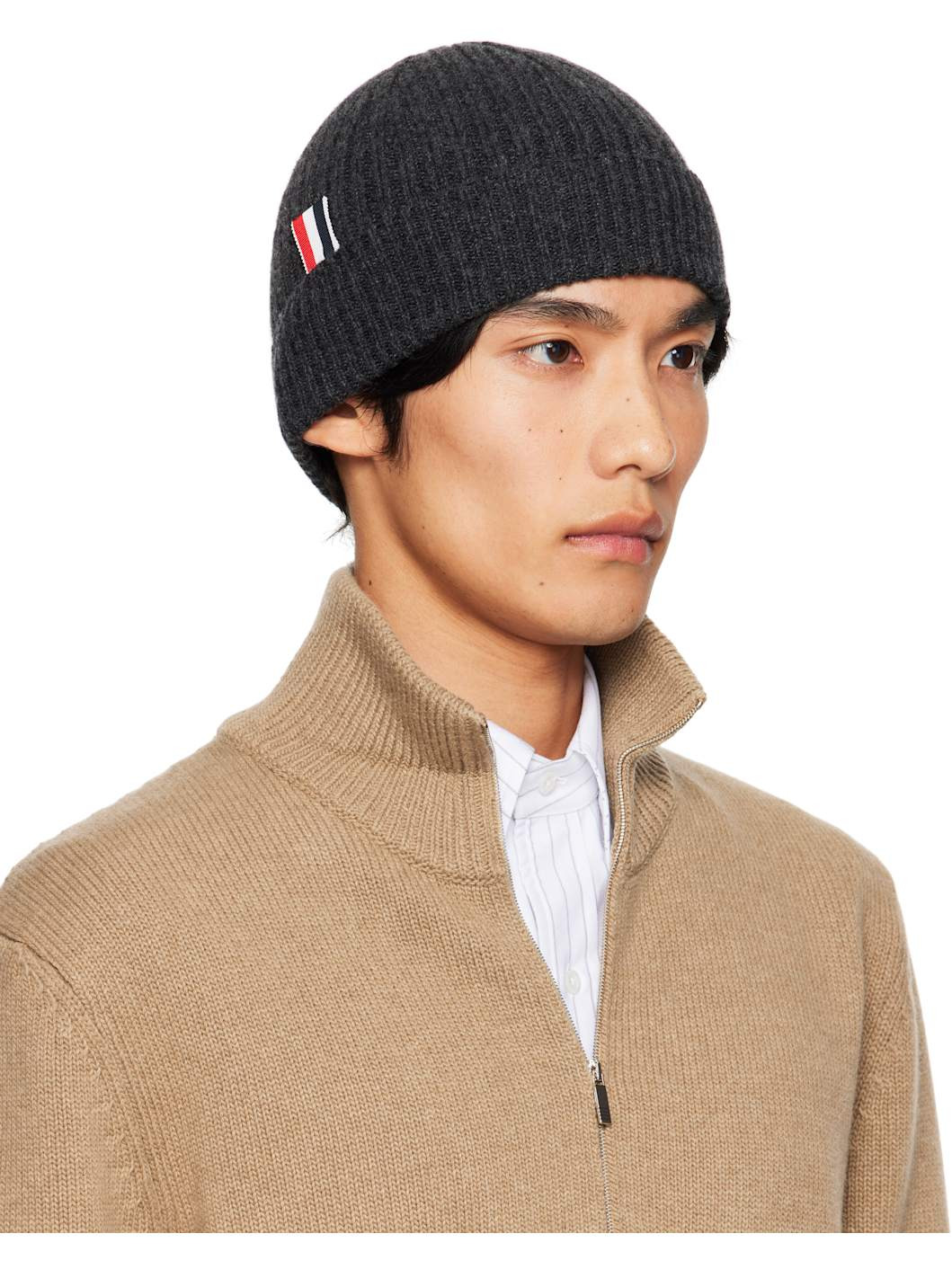 Gray Cashmere 4-Bar Cuff Beanie - 2