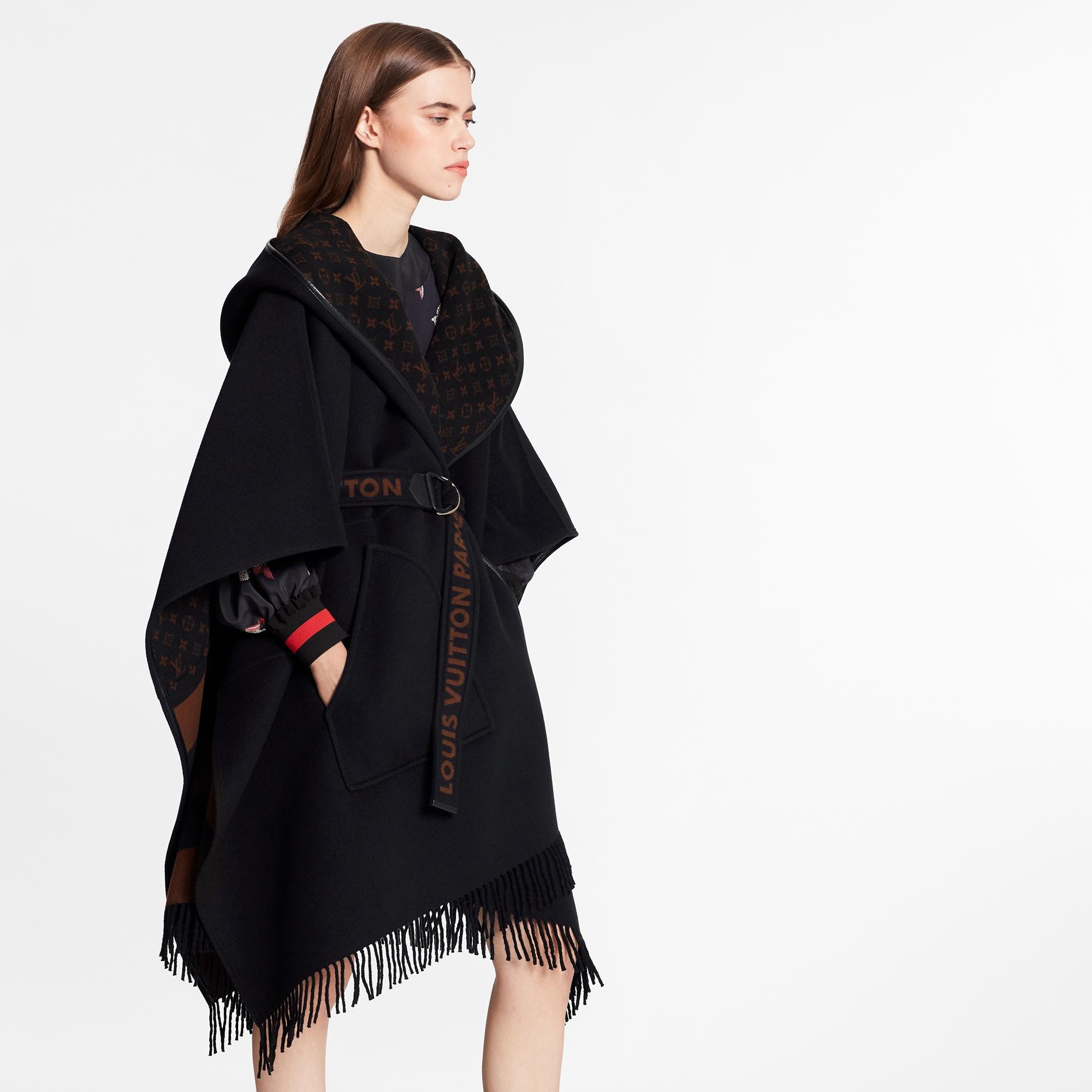 LV Louis Vuitton Hooded cape coat with belt