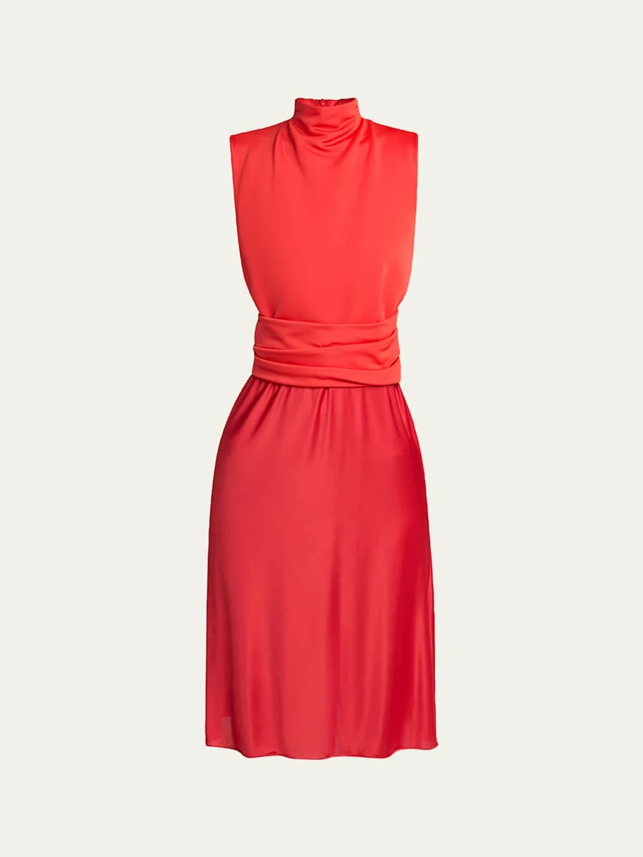 Sleeveless Mock-Neck Stretch Viscose Dress - 1