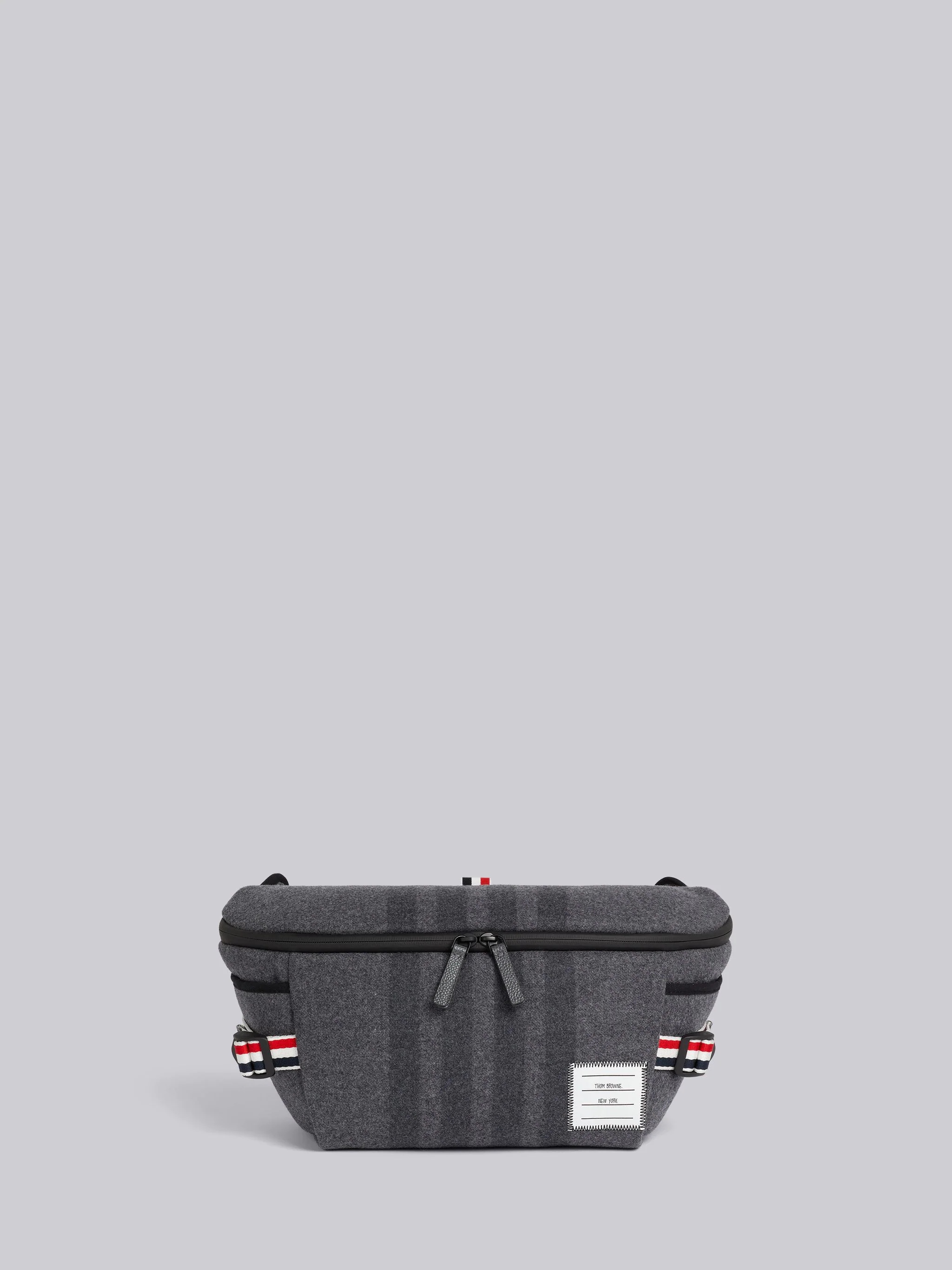 Medium Grey Double Face Melton 4-Bar Oversized Bum Bag - 1