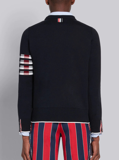 Thom Browne Navy Cotton Crepe Buffalo Check Jacquard Hector Icon Crewneck 4-Bar Pullover outlook