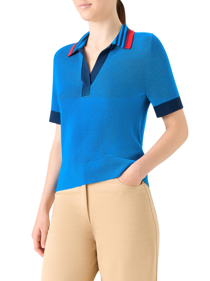 Women's Tipped Wool Polo Top - Cobalt Blue Multi 4