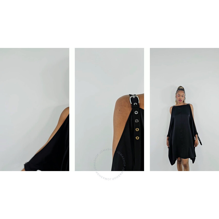 Burberry Ladies Black Miley Strap Detail Location Print Silk Dress - 3