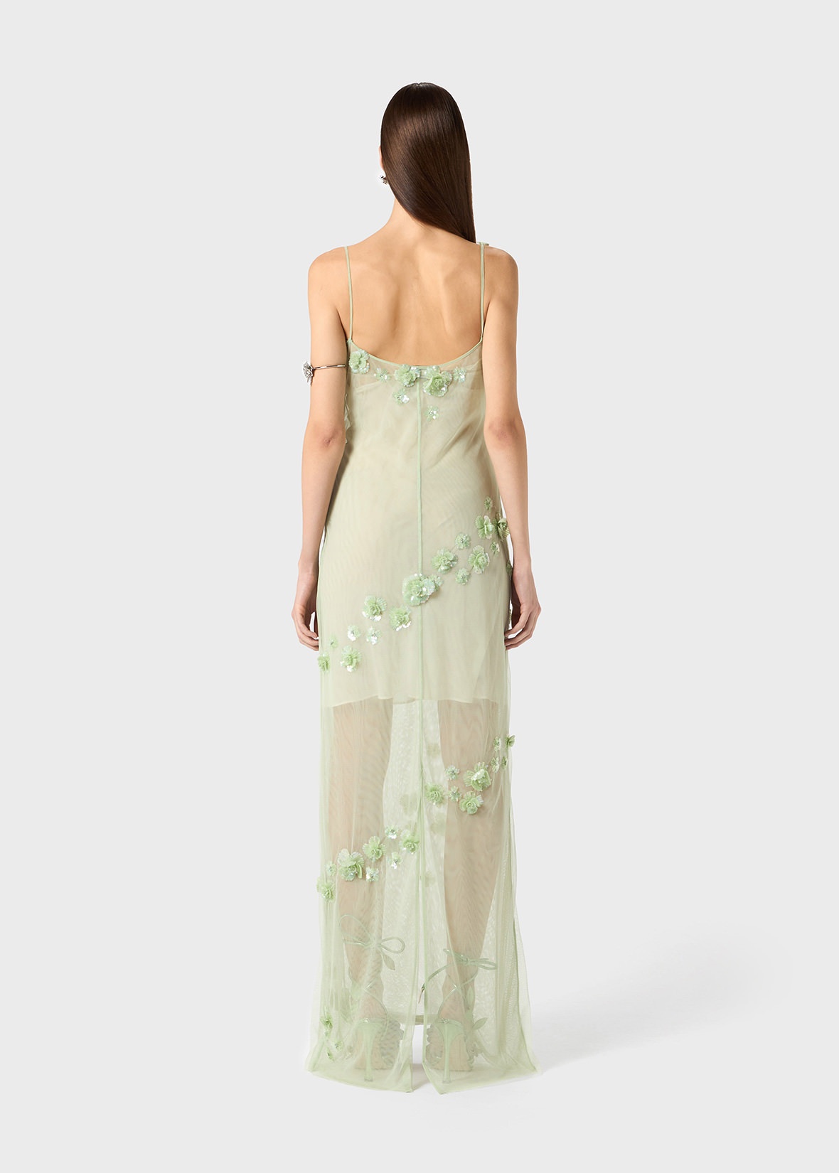 TULLE LONG DRESS WITH HAND EMBROIDERY - 4