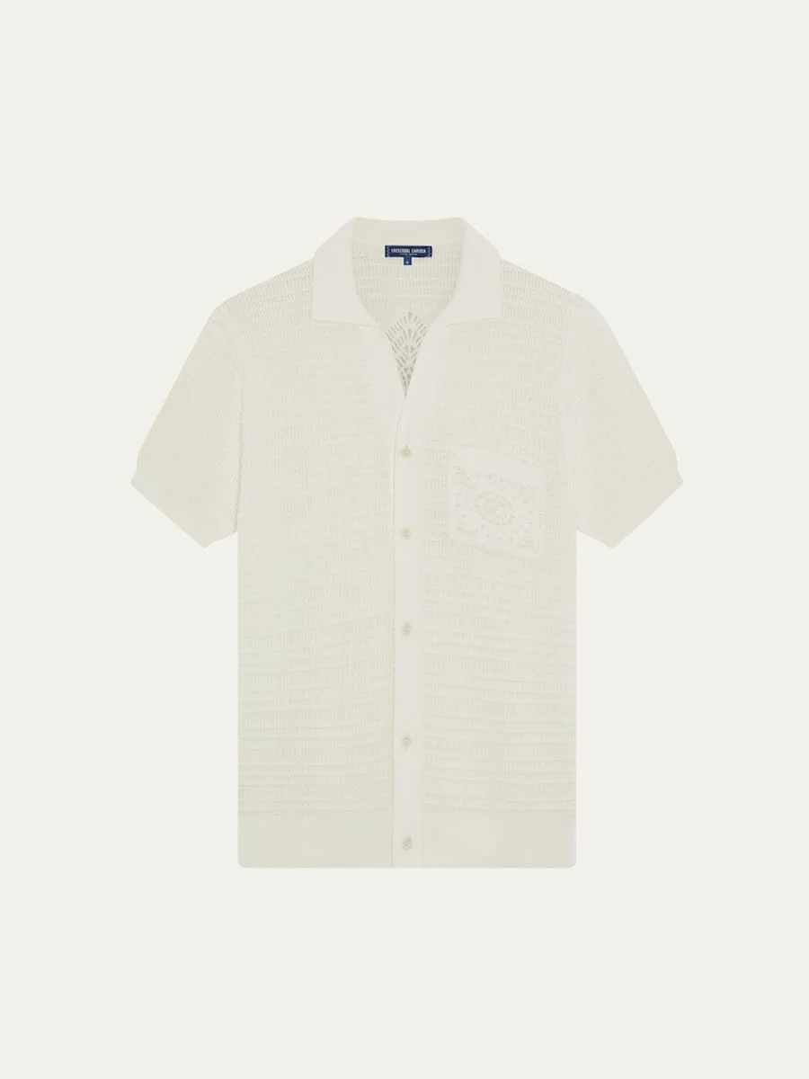 Men's Crochet Stripe Short-Sleeve Shirt - 1