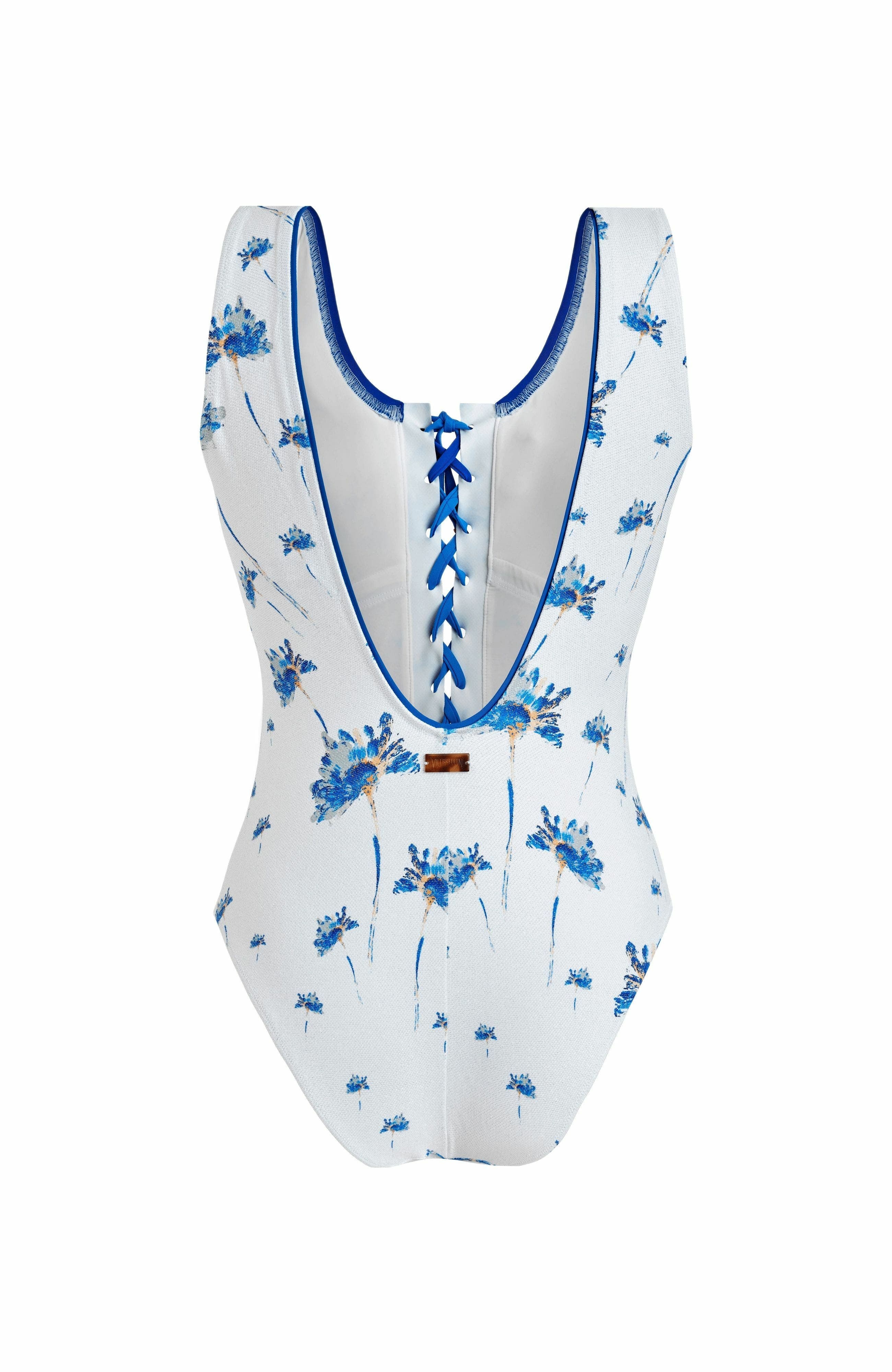 Vilebrequin Women's Herbier Shiny Jersey Lace-Up One-Piece Swimsuit in Off-White at Nordstrom - 3