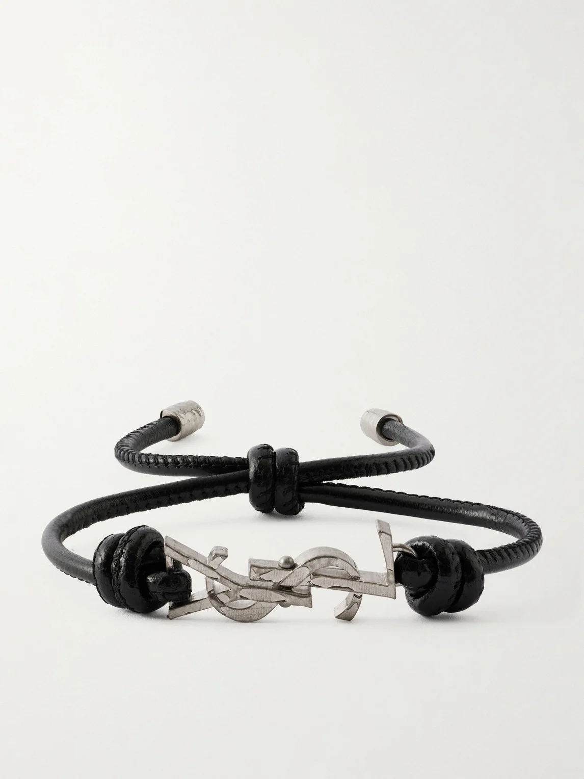 Silver-Tone and Leather Bracelet - 1