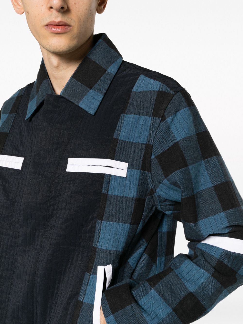 plaid-pattern worker jacket - 5